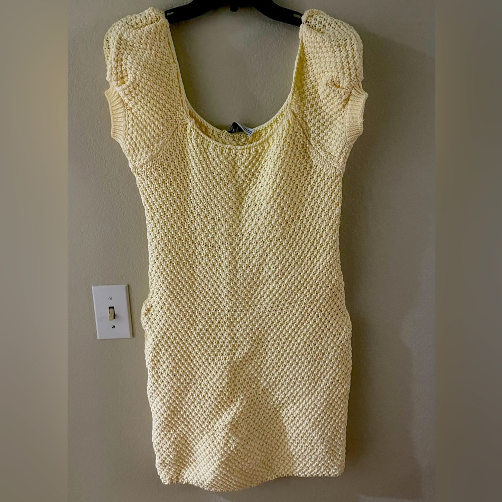Zara Cream Textured Knit Mini Dress size L NWT